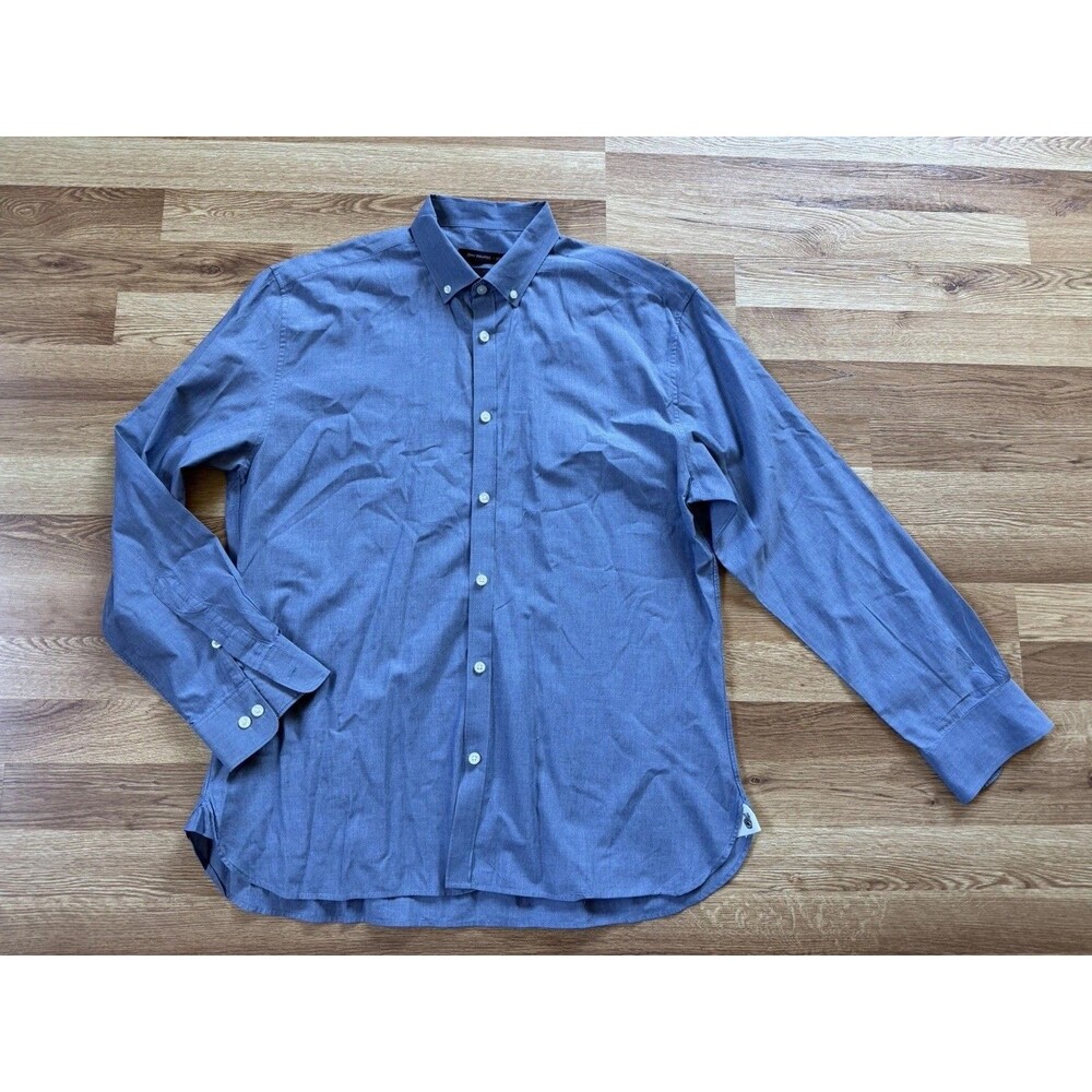 John Varvatos‎ Shirt Men M Blue Button Down 16  Minimalist Casual Dress Office